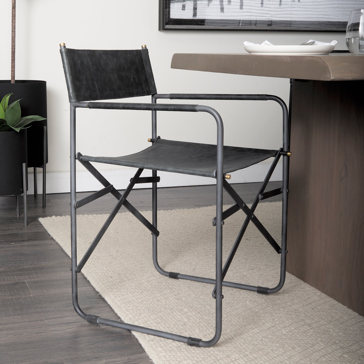 Direttore Black Iron Frame Black Leather Dining Chair from Mercana - Luna Furniture