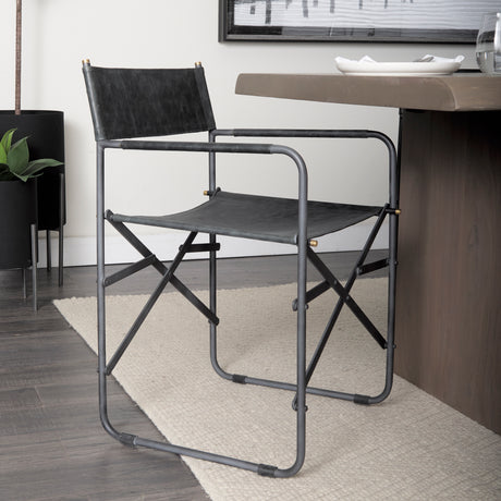 Direttore Black Iron Frame Black Leather Dining Chair from Mercana - Luna Furniture