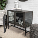 Arelius 36L x 18W Black-Brown Wood, Black Metal Base w/ 2 Glass Doors Accent Cabinet from Mercana - Luna Furniture