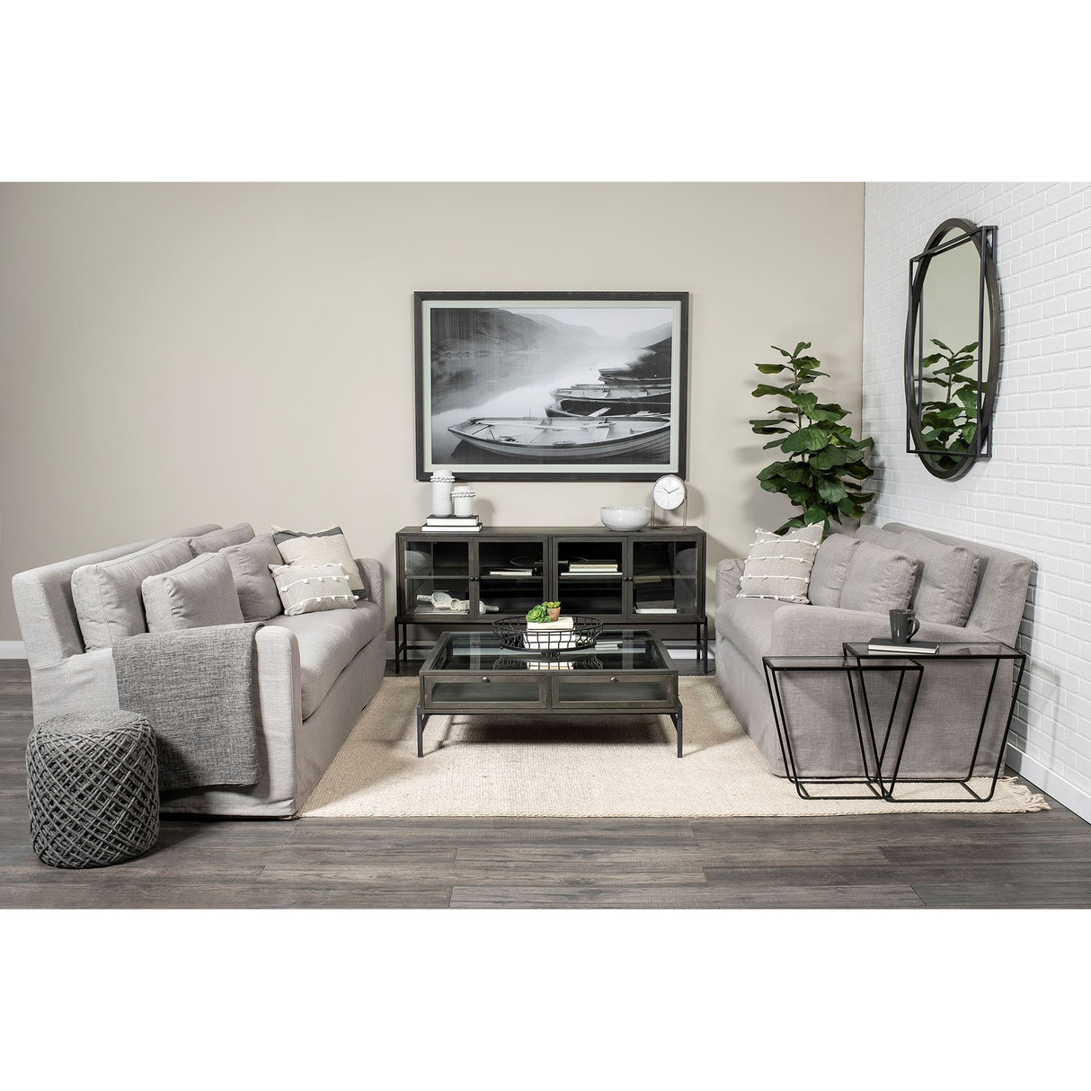 Arelius 70L x 18.75W x 32H Black-Brown Wood, Black Metal Base w/ 4 Glass Cabinet Doors Sideboard from Mercana - Luna Furniture