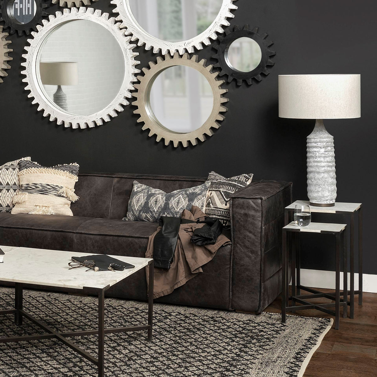 Lucas III (Set of 2) 15L x 15W; 12L x 12W White Marble W/Black Iron Frame Accent Tables from Mercana - Luna Furniture