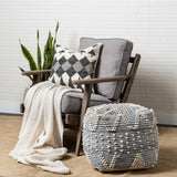 Rofi Blue Denim and Cream Cotton Stitched Square Pouf from Mercana - Luna Furniture
