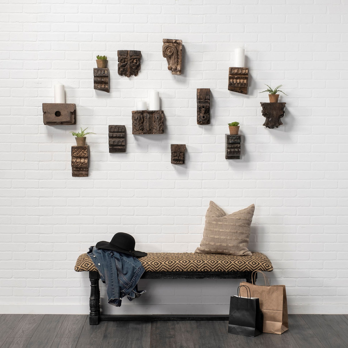 Denison 55L x 14.5W Black Beige Woven Cushion Top W Black Wood Base Accent Bench from Mercana - Luna Furniture