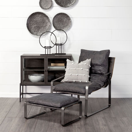 Arelius 36L x 18W Black-Brown Wood, Black Metal Base w/ 2 Glass Doors Accent Cabinet from Mercana - Luna Furniture