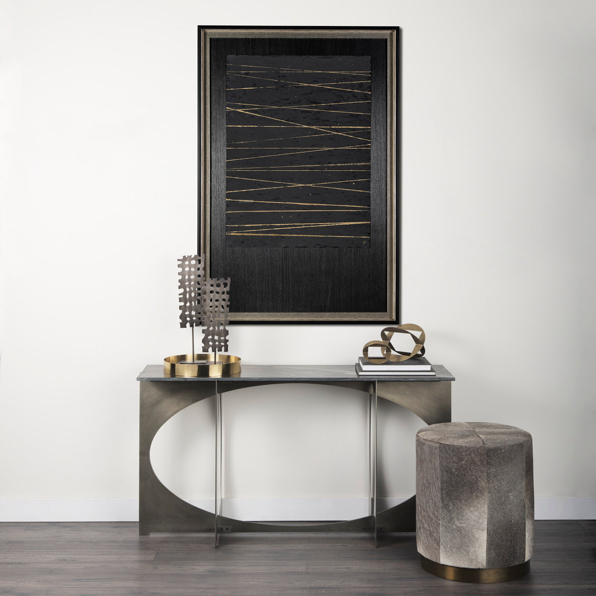 OM-Gold Lines by Studio M a handmade Original Framed Artwork under Glass from Mercana - Luna Furniture