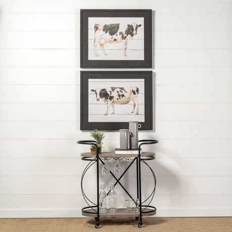 Marlon Black Metal Frame Two Tier Shelves w/Stemware holder Bar Cart from Mercana - Luna Furniture
