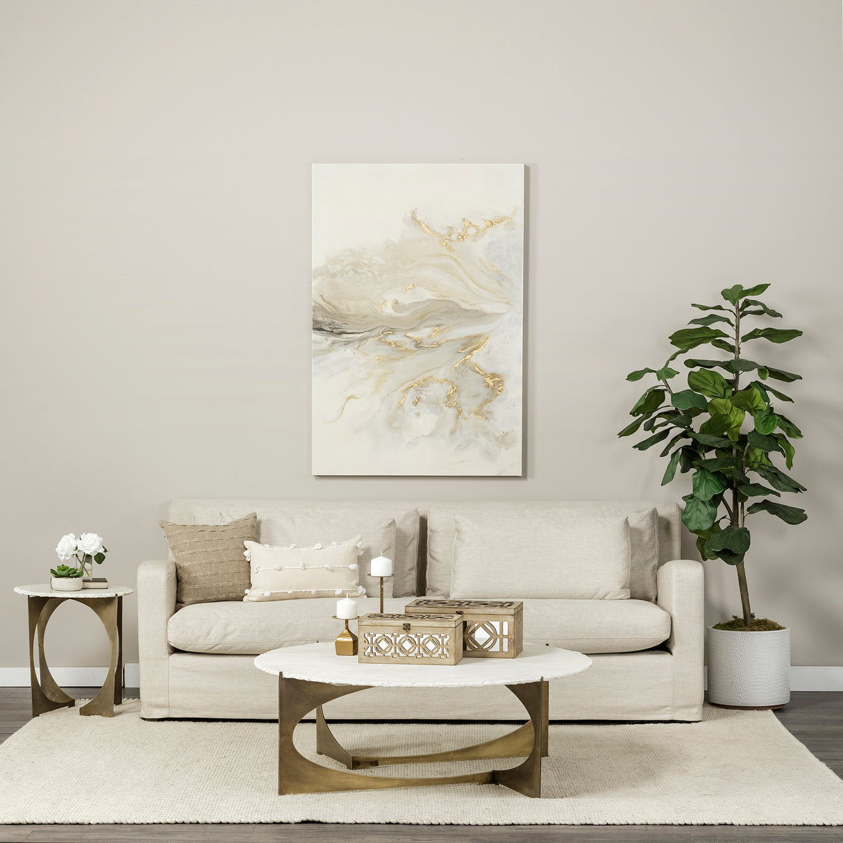 Reinhold II 21L x 21W x 21H Round Live-Edge Marble Top and Gold Metal Base Side/End Table from Mercana - Luna Furniture