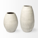 Reyan Small Pearl White Ceramic Striped Vase from Mercana - Luna Furniture