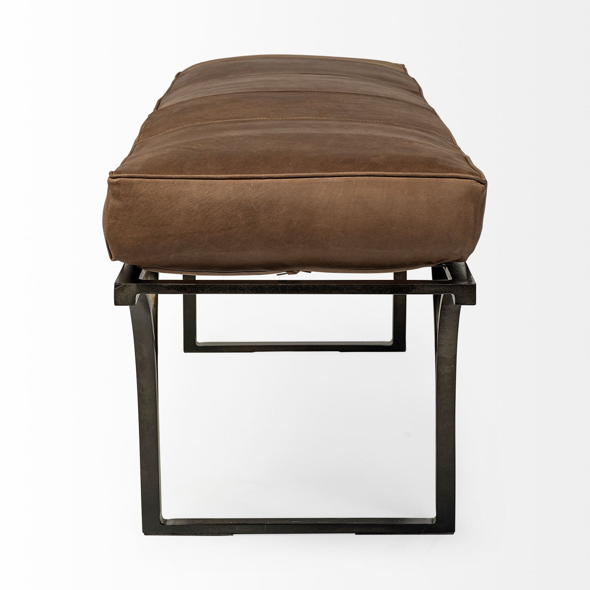 Jessie 55L x 16W Brown Leather Seat W/Black Metal Base Accent Bench from Mercana - Luna Furniture