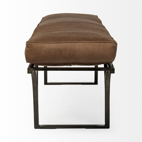 Jessie 55L x 16W Brown Leather Seat W/Black Metal Base Accent Bench from Mercana - Luna Furniture