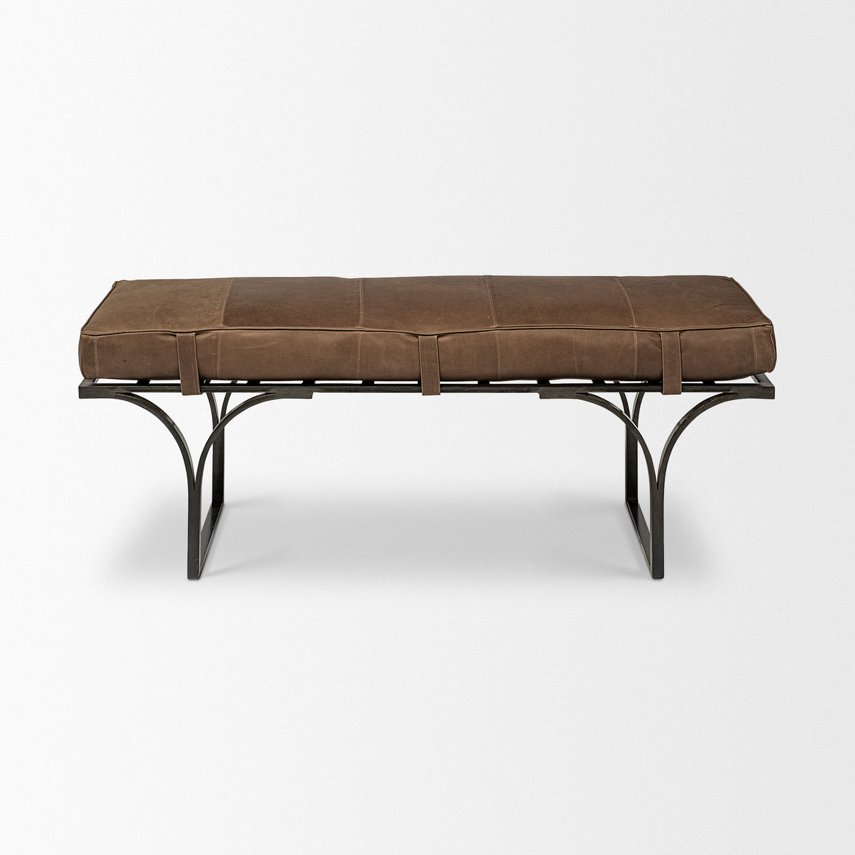 Jessie 55L x 16W Brown Leather Seat W/Black Metal Base Accent Bench from Mercana - Luna Furniture