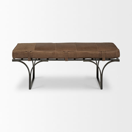 Jessie 55L x 16W Brown Leather Seat W/Black Metal Base Accent Bench from Mercana - Luna Furniture