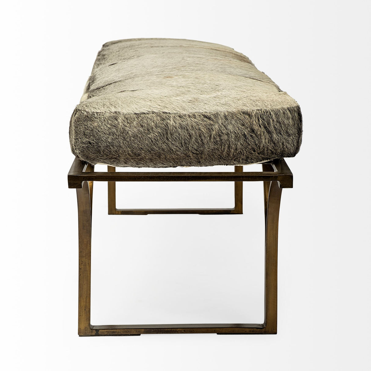 Jessie 55L x 16W White/Gray Hair-On-Hide Seat W/Gold Metal Base Accent Bench from Mercana - Luna Furniture
