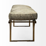 Jessie 55L x 16W White/Gray Hair-On-Hide Seat W/Gold Metal Base Accent Bench from Mercana - Luna Furniture