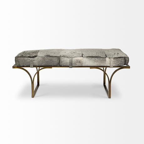 Jessie 55L x 16W White/Gray Hair-On-Hide Seat W/Gold Metal Base Accent Bench from Mercana - Luna Furniture