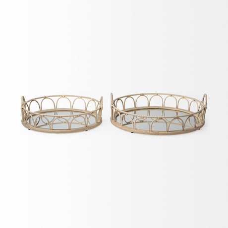 Leona (Set of 2) Natural Wicker Woven Mirrored Base Nesting Trays from Mercana - Luna Furniture