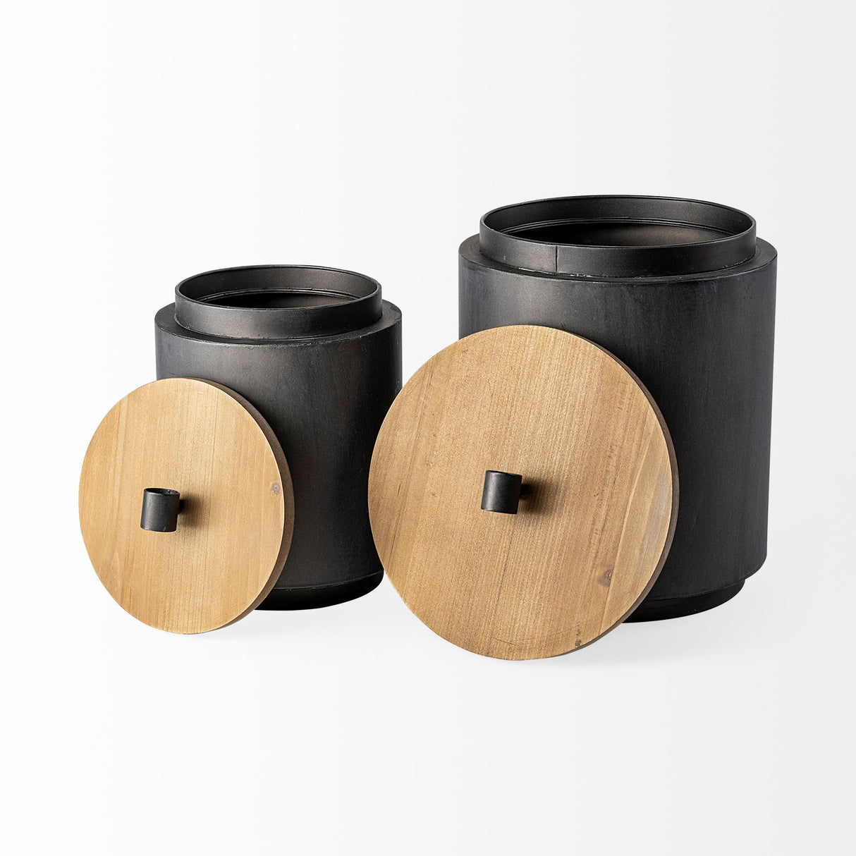 Cyril (Set of 2) Gray Metal W/ Brown Wood Lids Jars from Mercana - Luna Furniture