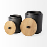 Cyril (Set of 2) Gray Metal W/ Brown Wood Lids Jars from Mercana - Luna Furniture