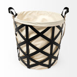 Liya 18L x 15W Black Metal Basket with Cream Fabric Liner from Mercana - Luna Furniture