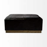 Minara 36" Square Black Leather Wrapped w/Metal Base Ottoman from Mercana - Luna Furniture
