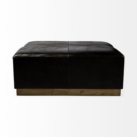 Minara 36" Square Black Leather Wrapped w/Metal Base Ottoman from Mercana - Luna Furniture
