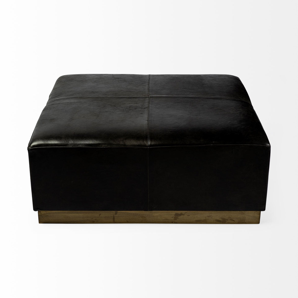 Minara 36" Square Black Leather Wrapped w/Metal Base Ottoman from Mercana - Luna Furniture