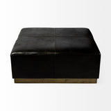 Minara 36" Square Black Leather Wrapped w/Metal Base Ottoman from Mercana - Luna Furniture