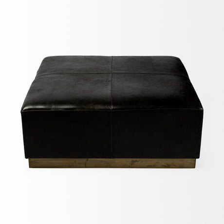 Minara 36" Square Black Leather Wrapped w/Metal Base Ottoman from Mercana - Luna Furniture