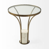 Jacinta II 21" Round Glass Top Metal and Marble Pedestal End/Side Table from Mercana - Luna Furniture