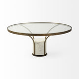 Jacinta 36" Round Glass Top Metal and Marble Pedestal Coffee Table from Mercana - Luna Furniture