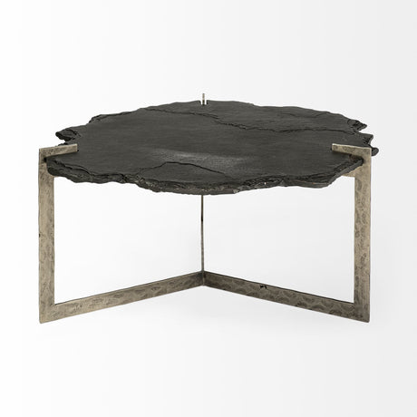 Shale 37" Irregular Live-Edge Black Slate w/Flat Iron Base Coffee Table from Mercana - Luna Furniture