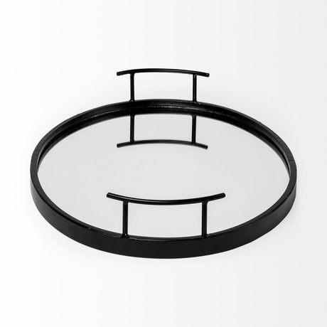 Ansel 20L x 14W Black Metal Mirrored Bottom Oval Serving Tray from Mercana - Luna Furniture