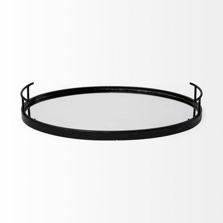 Ansel 20L x 14W Black Metal Mirrored Bottom Oval Serving Tray from Mercana - Luna Furniture