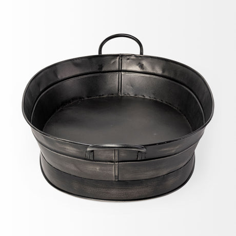 Reno 20L x 14W Black Metal Vintage Inspired Basket from Mercana - Luna Furniture