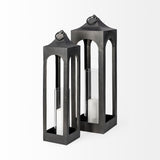 Ina Tall Charcoal Metal Candle Holder Lantern from Mercana - Luna Furniture