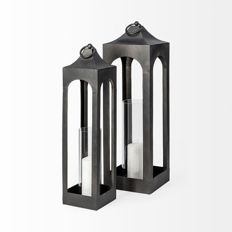 Ina Tall Charcoal Metal Candle Holder Lantern from Mercana - Luna Furniture