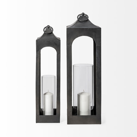 Ina Tall Charcoal Metal Candle Holder Lantern from Mercana - Luna Furniture
