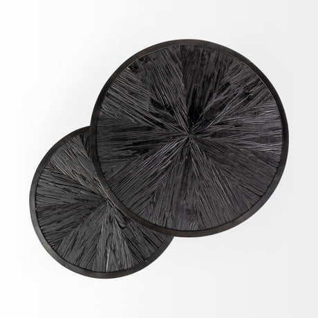 Chakra 19.7" Set of Two Round Dark Wood Top Black Frame Accent Tables from Mercana - Luna Furniture