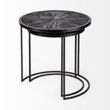 Chakra 19.7" Set of Two Round Dark Wood Top Black Frame Accent Tables from Mercana - Luna Furniture