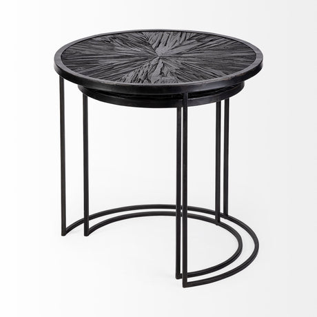 Chakra 19.7" Set of Two Round Dark Wood Top Black Frame Accent Tables from Mercana - Luna Furniture