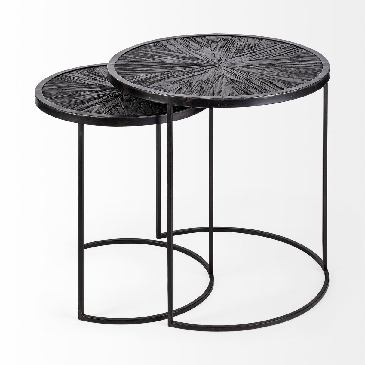 Chakra 19.7" Set of Two Round Dark Wood Top Black Frame Accent Tables from Mercana - Luna Furniture