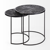 Chakra 19.7" Set of Two Round Dark Wood Top Black Frame Accent Tables from Mercana - Luna Furniture