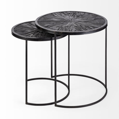 Chakra 19.7" Set of Two Round Dark Wood Top Black Frame Accent Tables from Mercana - Luna Furniture