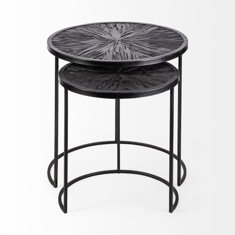 Chakra 19.7" Set of Two Round Dark Wood Top Black Frame Accent Tables from Mercana - Luna Furniture