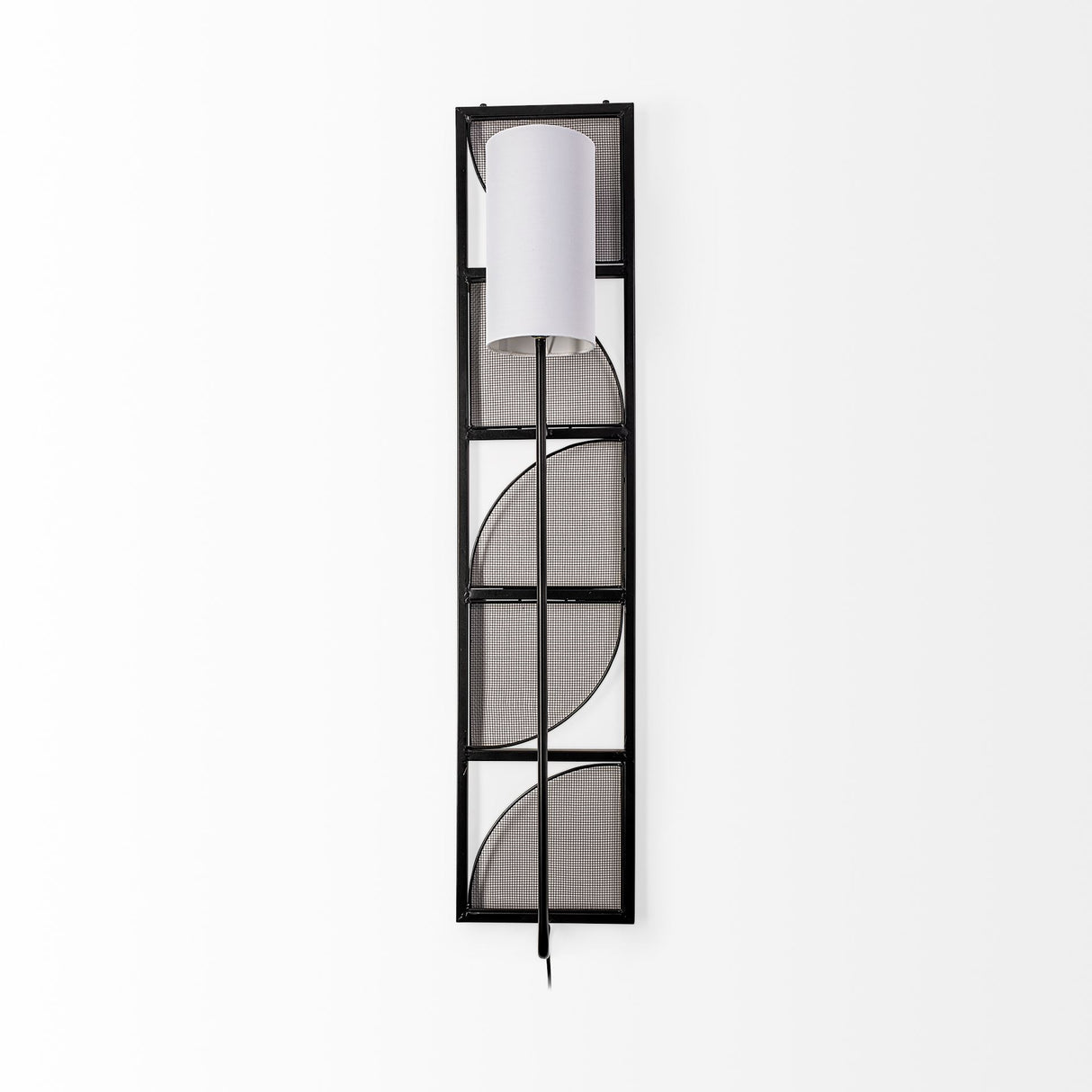 Navin 10x46.5 Black Metal Body White Fabric Shade Rectangular Wall Sconce from Mercana - Luna Furniture