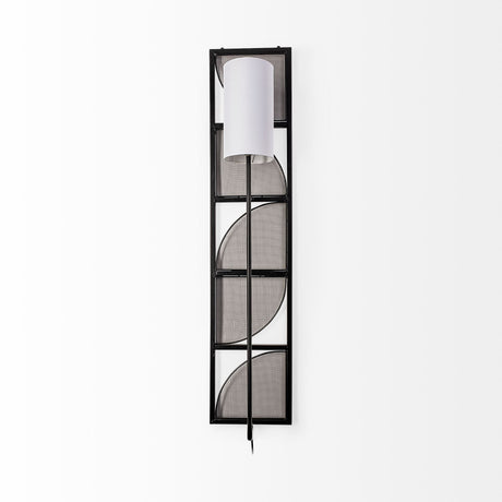 Navin 10x46.5 Black Metal Body White Fabric Shade Rectangular Wall Sconce from Mercana - Luna Furniture