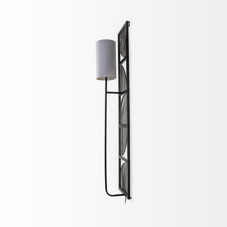 Navin 10x46.5 Black Metal Body White Fabric Shade Rectangular Wall Sconce from Mercana - Luna Furniture