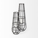 Bella Large Black Metal Cylindrical Cage Candle Holder Lantern from Mercana - Luna Furniture