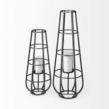 Bella Small Black Metal Cylindrical Cage Candle Holder Lantern from Mercana - Luna Furniture
