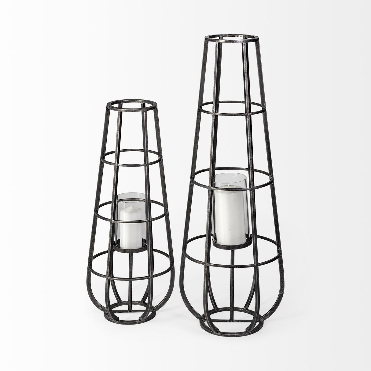 Bella Large Black Metal Cylindrical Cage Candle Holder Lantern from Mercana - Luna Furniture